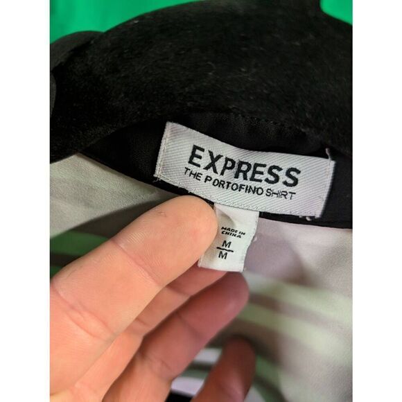 Express Portofino Button Up Shirt Long Sleeve Stripes Black Women’s Size M - Picture 3 of 5